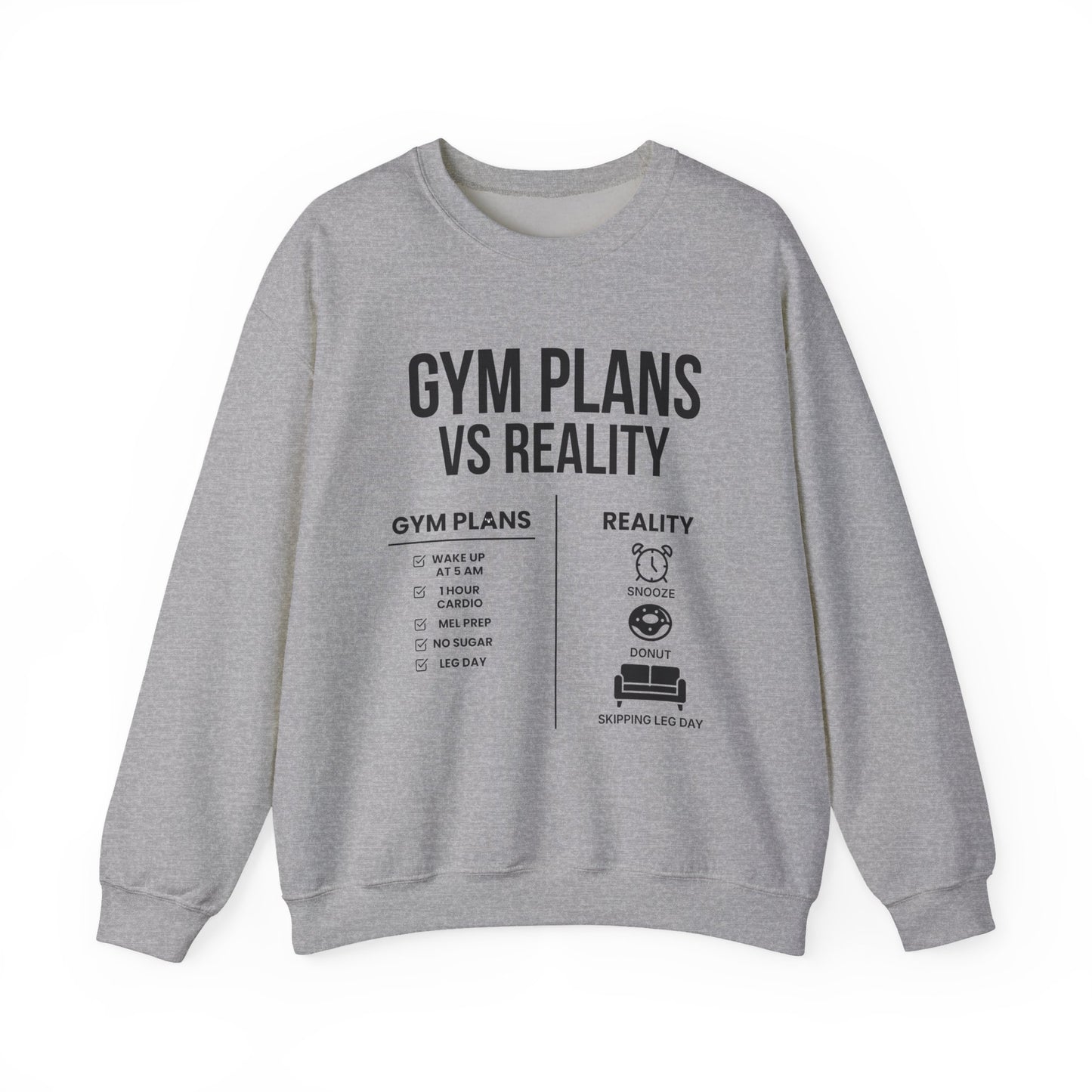Gym Plans vs Reality Hoodie – Funny Workout Hoodie, Fitness Humor Sweatshirt, Unisex Heavy Blend Hooded Sweatshirt