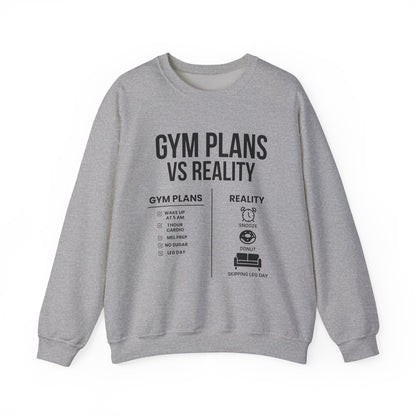 Gym Plans vs Reality Hoodie – Funny Workout Hoodie, Fitness Humor Sweatshirt, Unisex Heavy Blend Hooded Sweatshirt