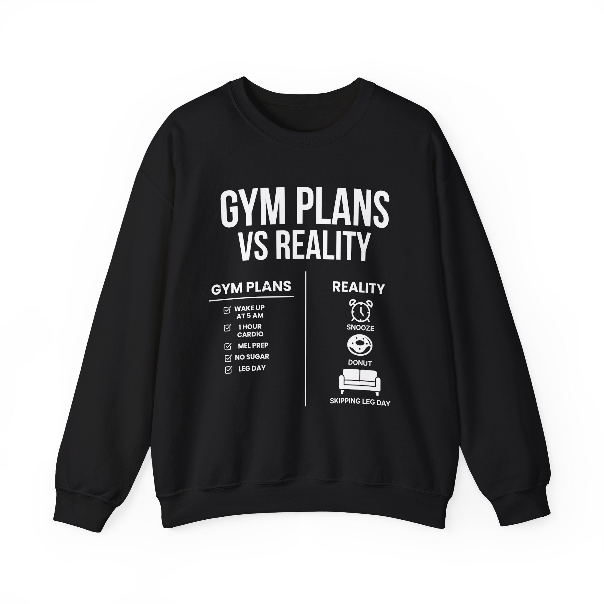 Gym Plans vs Reality Hoodie – Funny Workout Hoodie, Fitness Humor Sweatshirt, Unisex Heavy Blend Hooded Sweatshirt