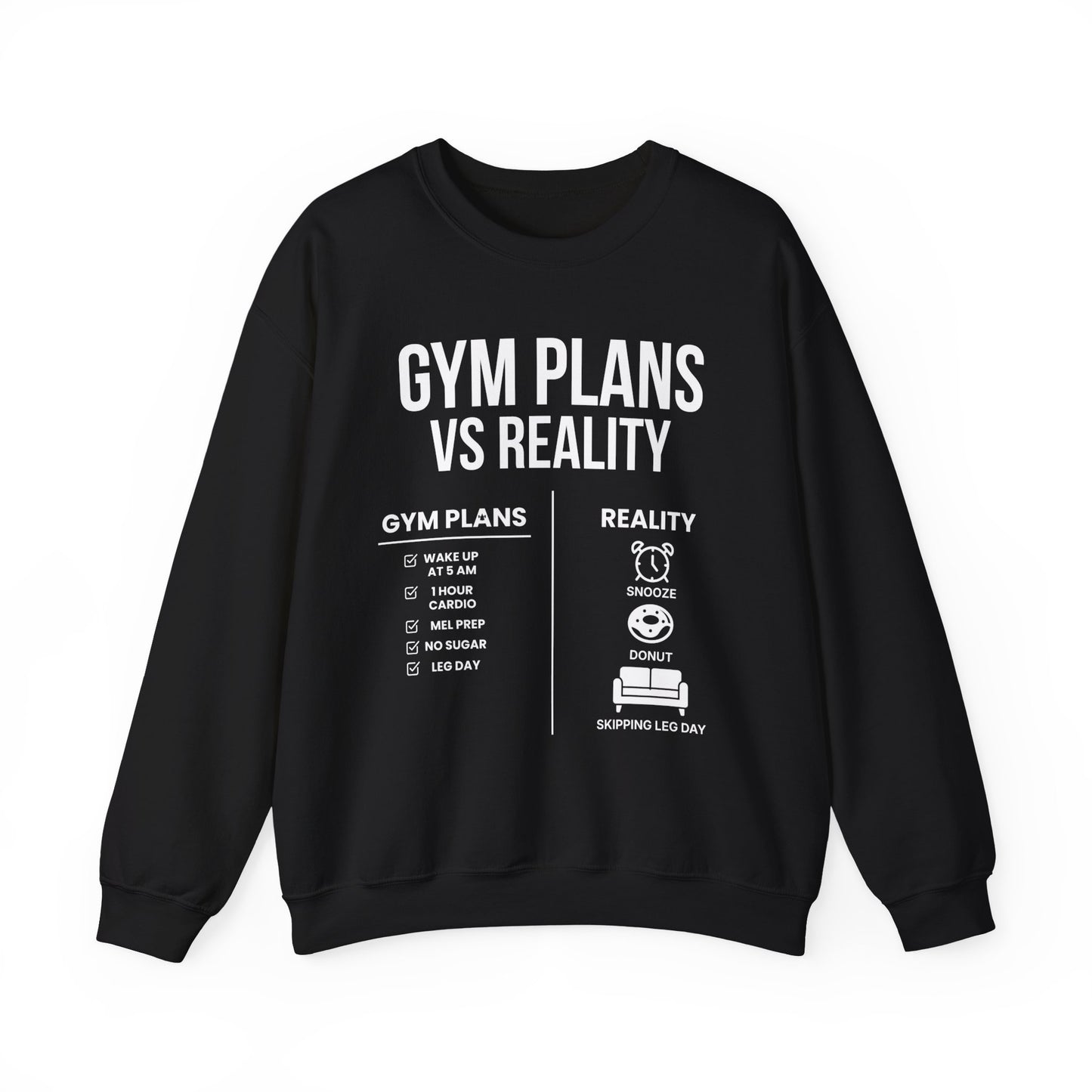 Gym Plans vs Reality Hoodie – Funny Workout Hoodie, Fitness Humor Sweatshirt, Unisex Heavy Blend Hooded Sweatshirt