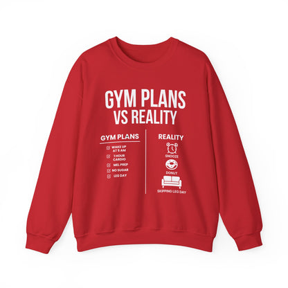 Gym Plans vs Reality Hoodie – Funny Workout Hoodie, Fitness Humor Sweatshirt, Unisex Heavy Blend Hooded Sweatshirt