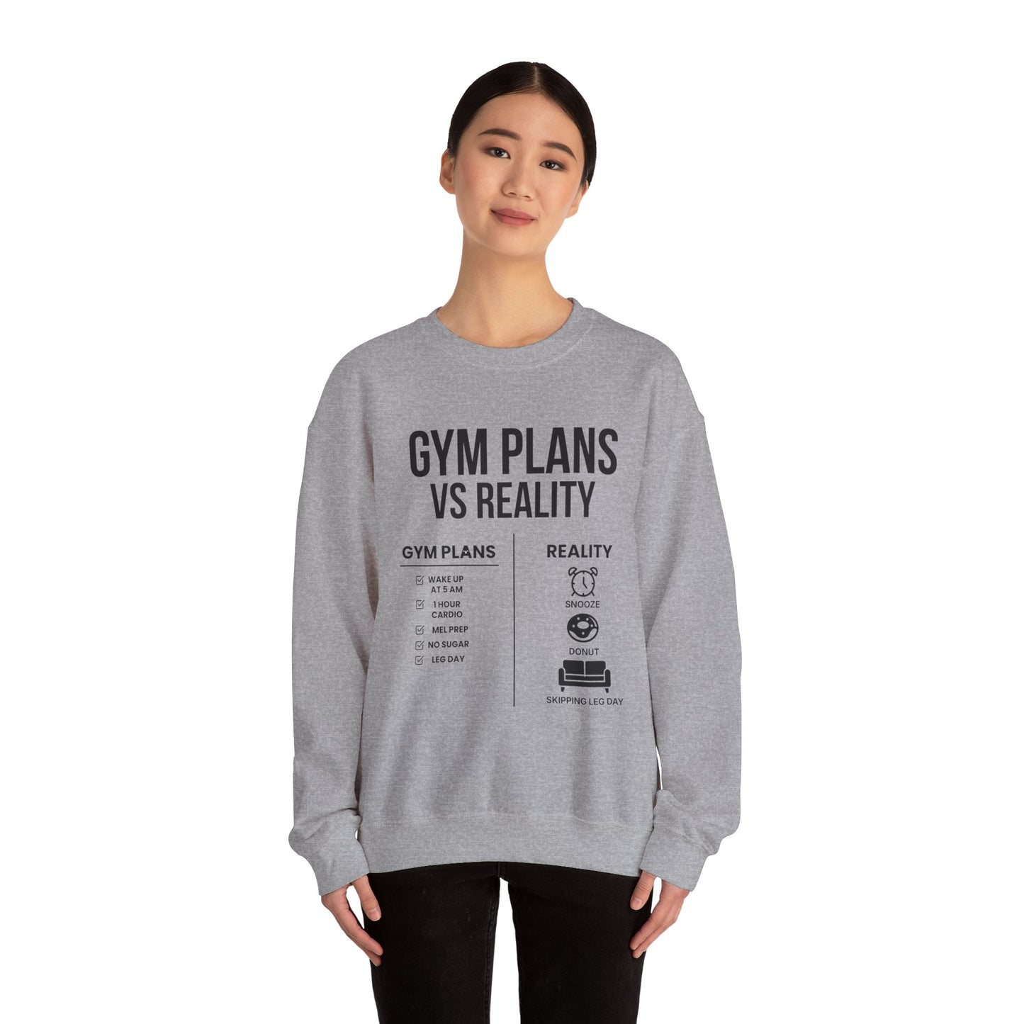 Gym Plans vs Reality Hoodie – Funny Workout Hoodie, Fitness Humor Sweatshirt, Unisex Heavy Blend Hooded Sweatshirt