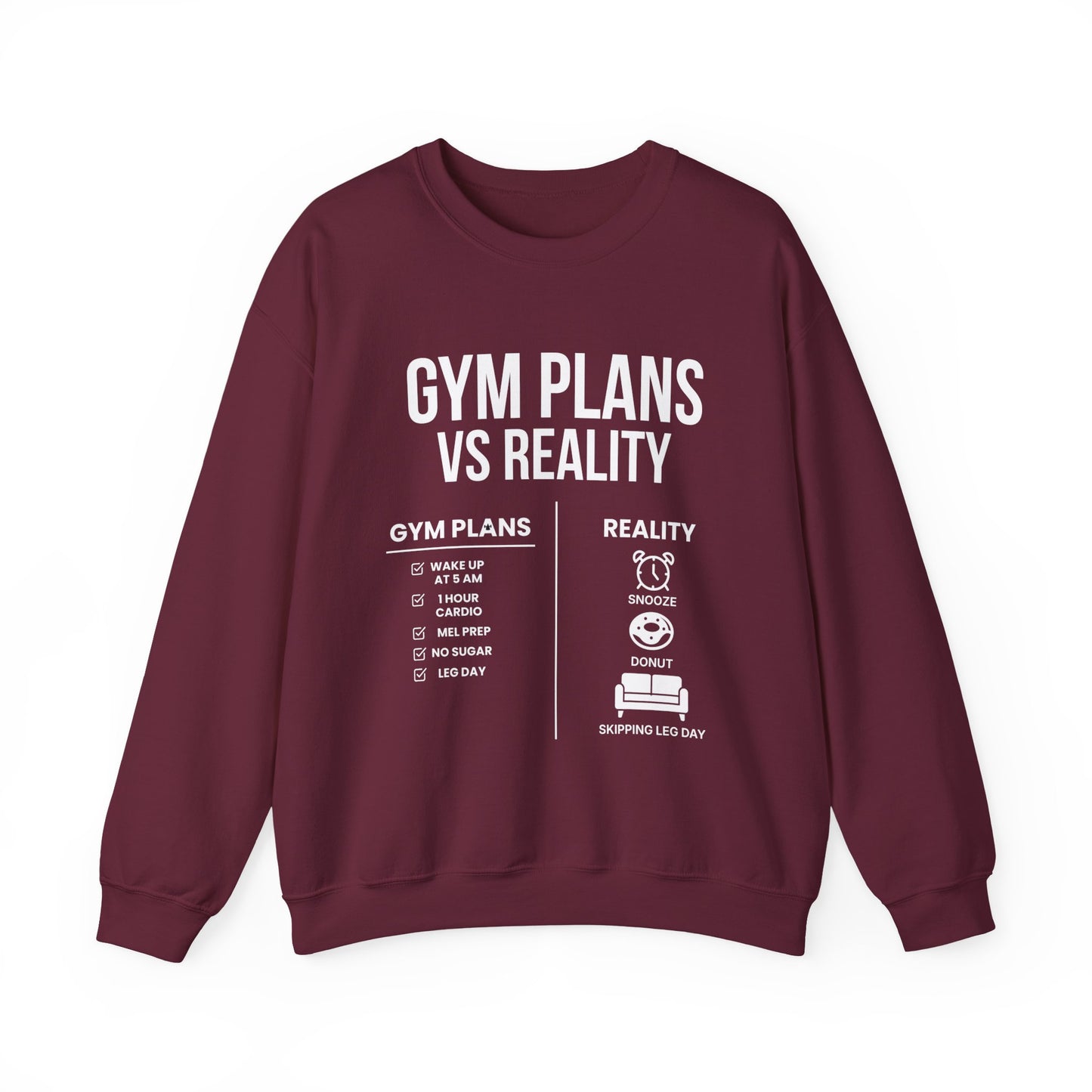 Gym Plans vs Reality Hoodie – Funny Workout Hoodie, Fitness Humor Sweatshirt, Unisex Heavy Blend Hooded Sweatshirt