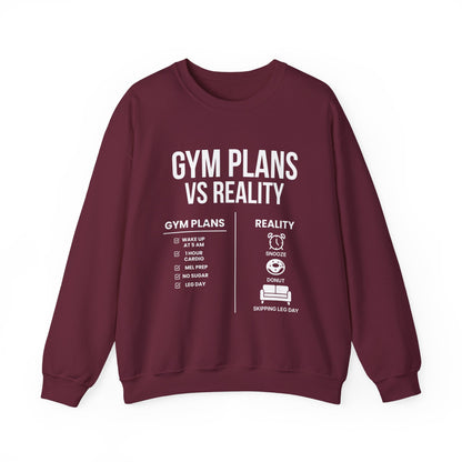 Gym Plans vs Reality Hoodie – Funny Workout Hoodie, Fitness Humor Sweatshirt, Unisex Heavy Blend Hooded Sweatshirt