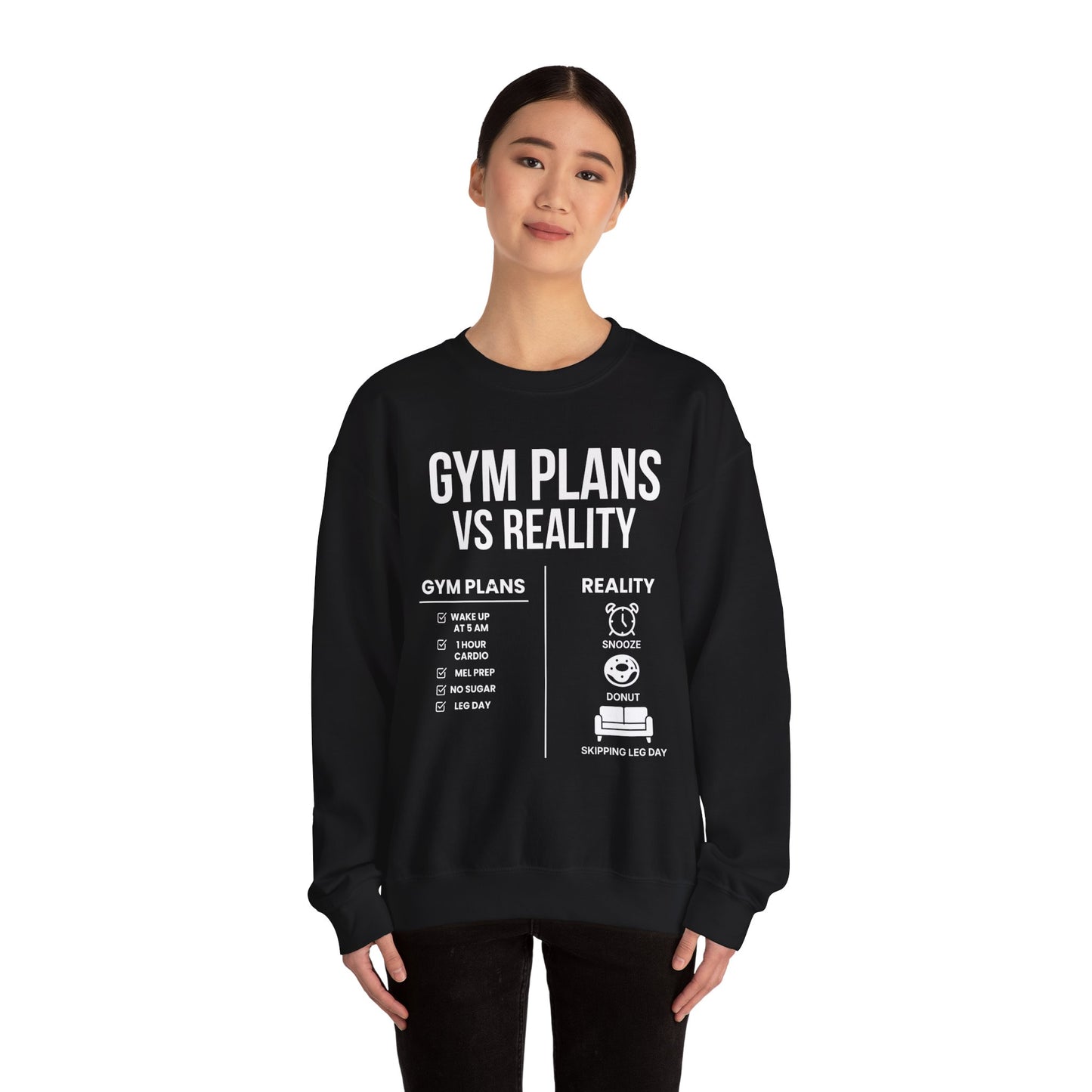 Gym Plans vs Reality Hoodie – Funny Workout Hoodie, Fitness Humor Sweatshirt, Unisex Heavy Blend Hooded Sweatshirt