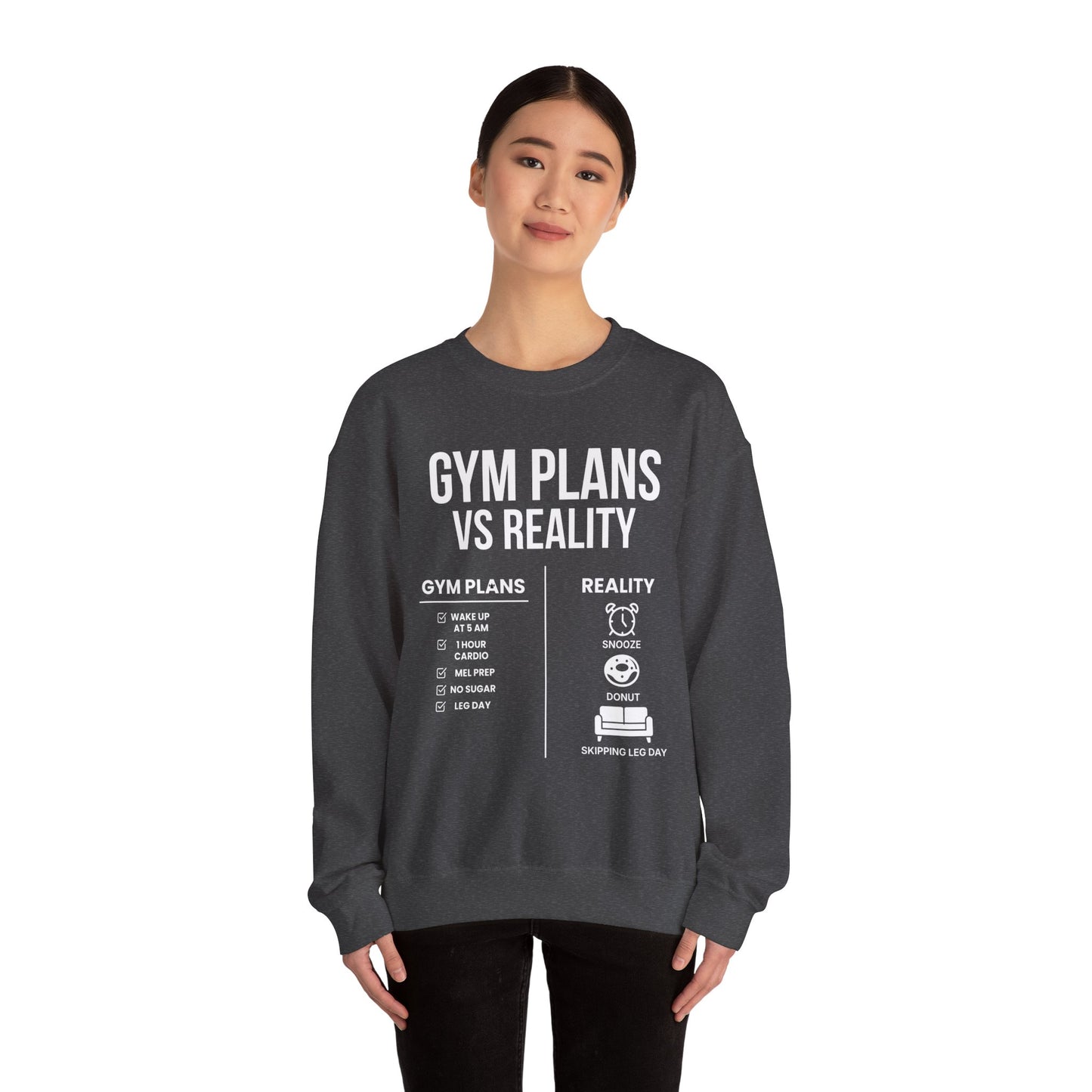 Gym Plans vs Reality Hoodie – Funny Workout Hoodie, Fitness Humor Sweatshirt, Unisex Heavy Blend Hooded Sweatshirt